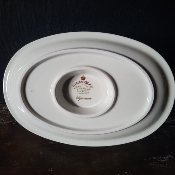 Vtg Franconia Krautheim Sycamore Gravy Boat w/ Attached Underplate, Fall Dining - Picture 7 of 8
